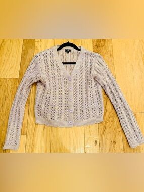 art class Light Lavender Open-Knit V-Neck Button Cardigan